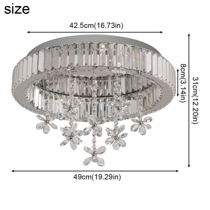 K9 Lustre en cristal Lampe ronde à intensité variable Flush Mount Plafonnier à LED 41W