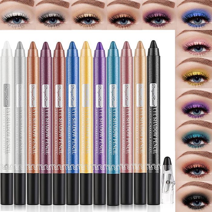 Set de sombras de ojos en barra, 12 lápices delineadores de ojos con purpurina de colores, maquillaje de ojos de larga duración y resistente al agua.