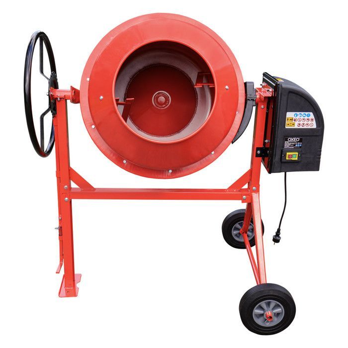 Mezcladora de concreto de 160 L - 650 W - 29,5 rpm - Anillo de engranajes de hierro fundido - Volante grande con bloqueo de pie - Para concreto, mortero y cemento