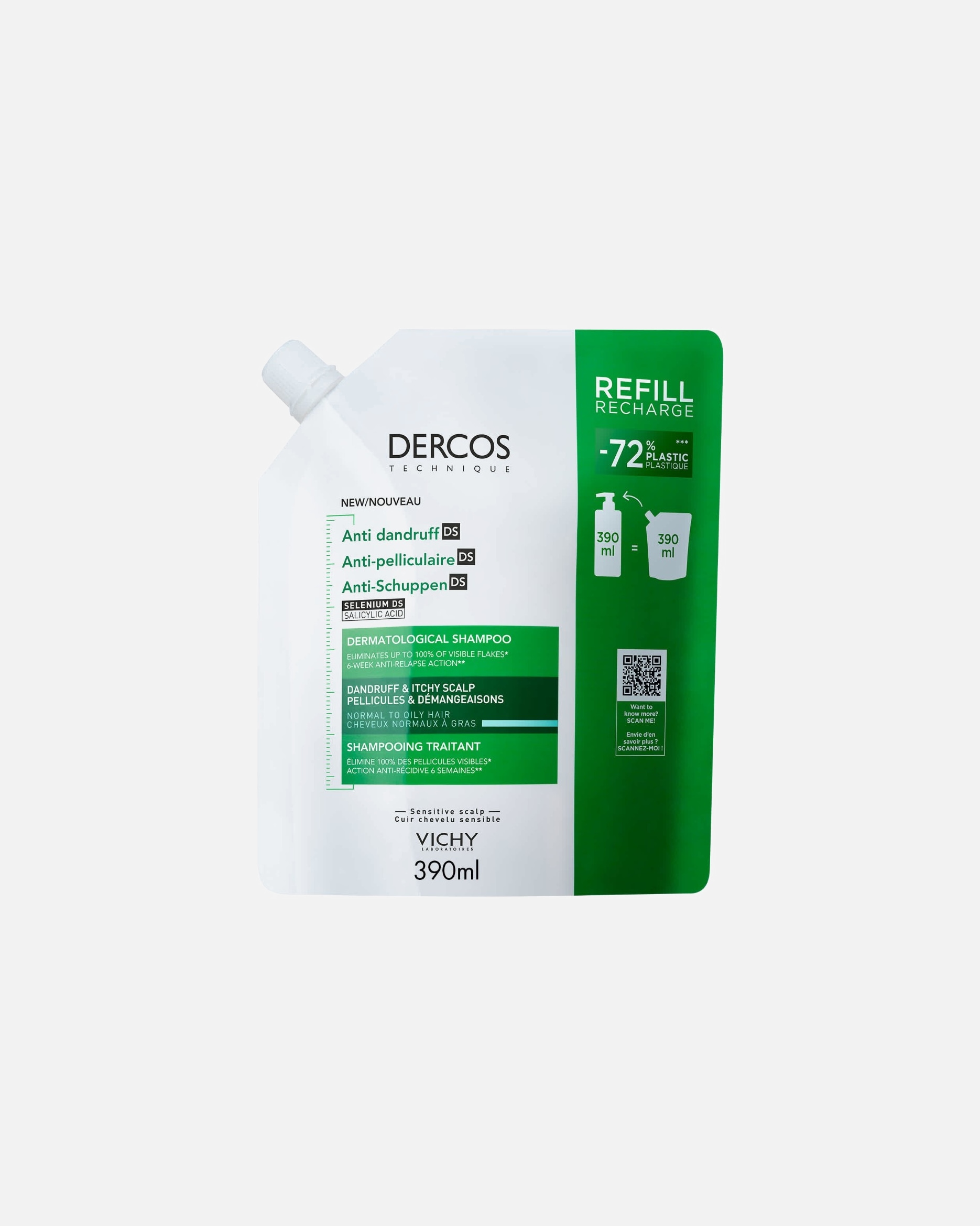 Vichy Anti-Schuppen-Pflege Dercos Anti-Schuppen-Nachfüllpackung – Für normales bis fettiges Haar – 390 ml