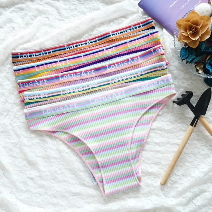 Lot de 5 Taille basse sexy filles sous-vêtements pur coton grande taille bande de couleur lycée dames slips culotte en coton