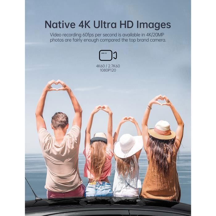 WOLFANG GA420 Action-Kamera – 4K 60FPS, wasserdicht bis 10 m (ohne Gehäuse), Dual-Screen, EIS-Stabilisator und Zubehör