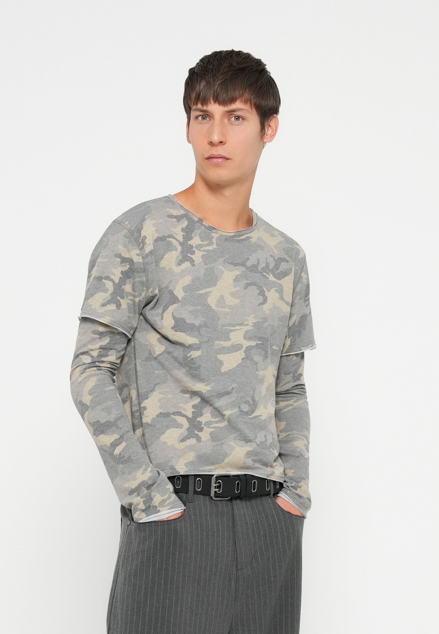 Jaded London CAMO DOUBLE LAYER LONG SLEEVE - Top met lange mouwen - groen