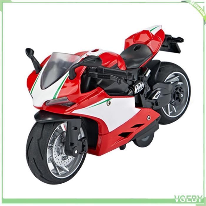 Fafeicy Modellino di moto giocattolo, scala 1:14, in lega di plastica, con meccanismo a retrocarica, suoni e giochi, colore rosso