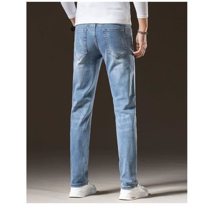 Pantalones vaqueros casuales elásticos de pierna recta para hombre, 5 bolsillos, efecto desteñido y lavado.