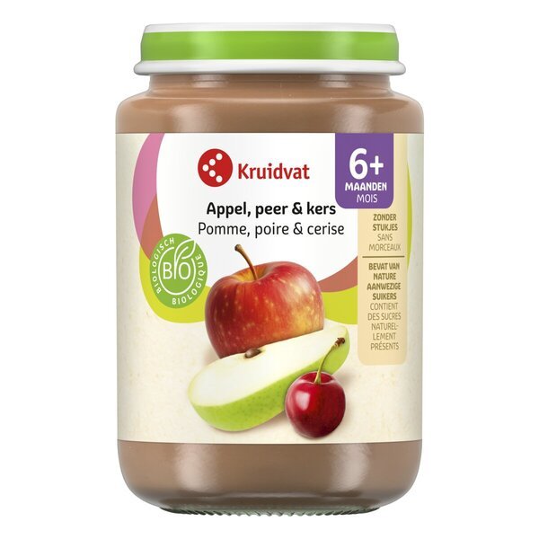 Kruidvat 6+M Bio ovocná pochúťka s jablkom, hruškou a čerešňou<br>190g