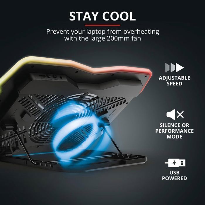Trust GXT 1126 Aura – Support de Refroidissement PC Portable Gamer – Éclairage LED RGB – Jusqu’à 17,3 pouces