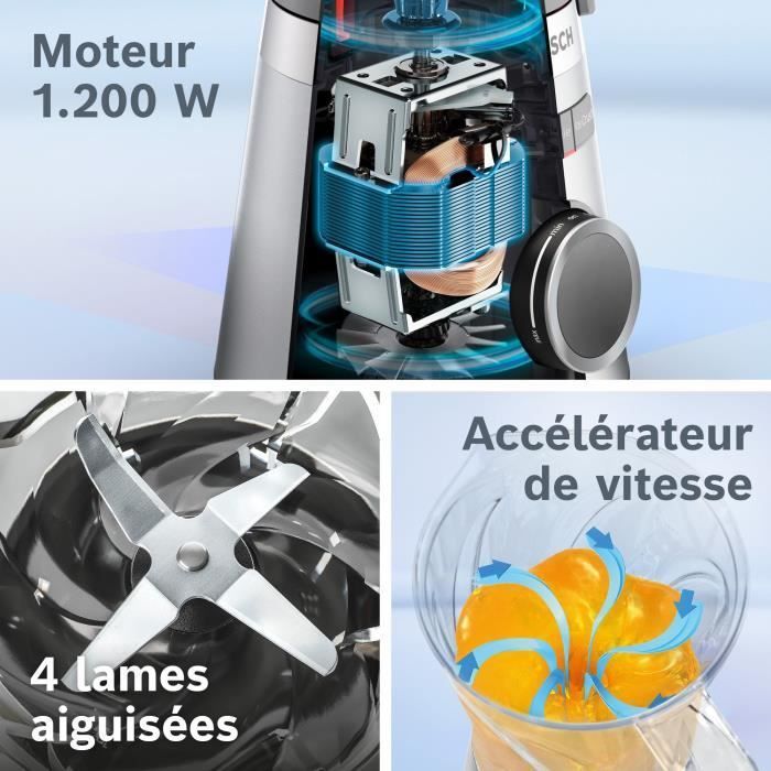 Frullatore VitaPower - BOSCH - MMB614GO - 1200 W - 30.000 giri/min - 2 velocità + Turbo - Ciotola da 2 L - nero