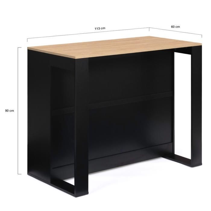 IDMARKET Table de bar îlot JUNO bois noir et plateau façon hêtre