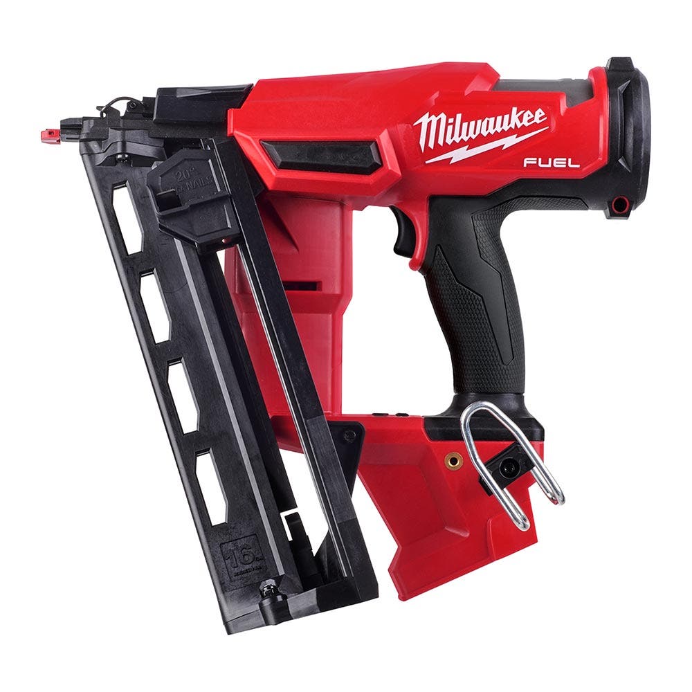 Pregador pneumático de acabamento Milwaukee Fuel 18V, calibre 16, ângulo reto de 20 graus, modelo M18FN16GA-0C