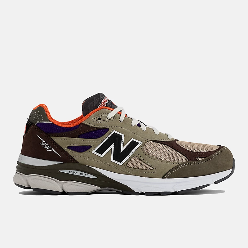 Men's MADE in USA 990v3 Shoes - Light Brown with Blue