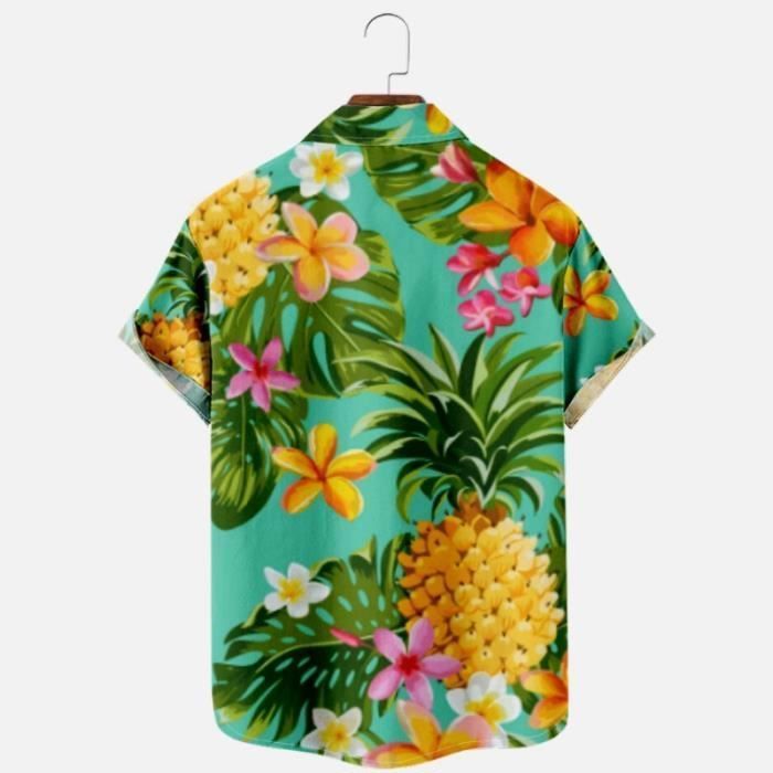 Camisa hawaiana de talla grande para hombre con estampado floral, manga corta - Verde - INSFITY
