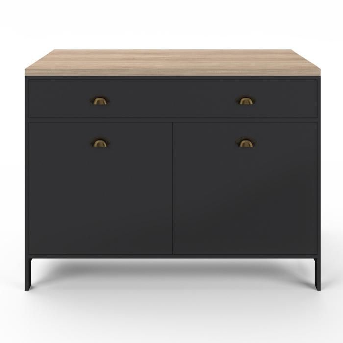 IDMARKET Isla central de estilo rústico de 120 cm, modelo ISIS, con tapa de madera efecto haya y acabado en negro.