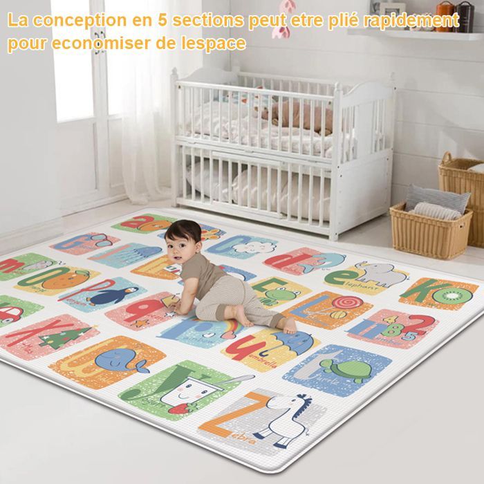 Alfombra de juegos plegable, impermeable y de doble cara para bebés - 200x180x1cm - Alfombra de actividades - Segura para bebés, no tóxica, antideslizante