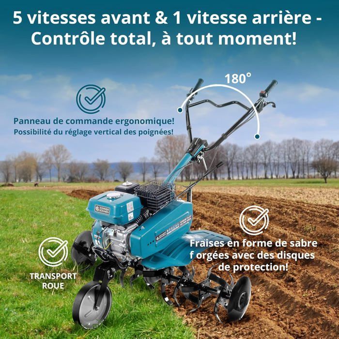 Motoculteur à essence KS 7HP-950A avec entraînement par courroie et par chaîne, le soc réglable, largeur de traitement 108 cm