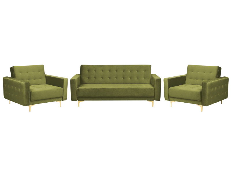 Zestaw wypoczynkowy sofa 2 fotele zielony