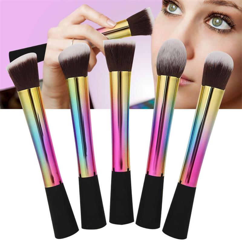 Set di 5 pennelli professionali portatili per il trucco, con manico in gomma morbida, ideali per illuminante, cipria e correttore. Strumento di bellezza per il trucco.