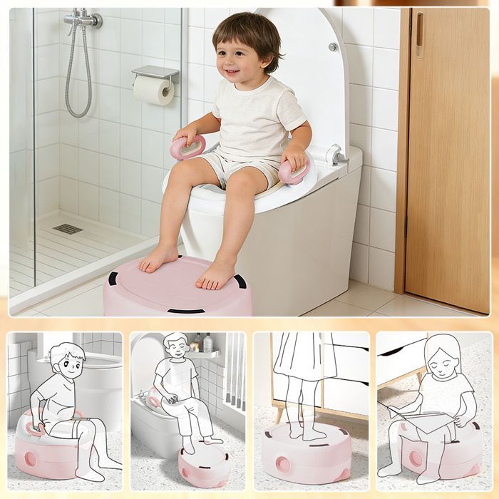 JEOBEST 3-in-1 babypotje, toiletbrilverkleiner, antislip opstapje, baby- en peutertoilet voor 12 tot 36 maanden, roze