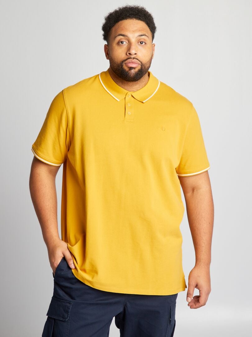 Camisa polo de algodão contrastante - AMARELA