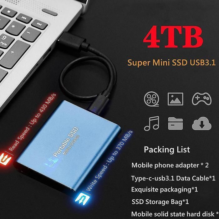 Disque dur SSD portable de type C rouge de 1 To, 4 To, 2 To, 1 To, ultra fin, extensible