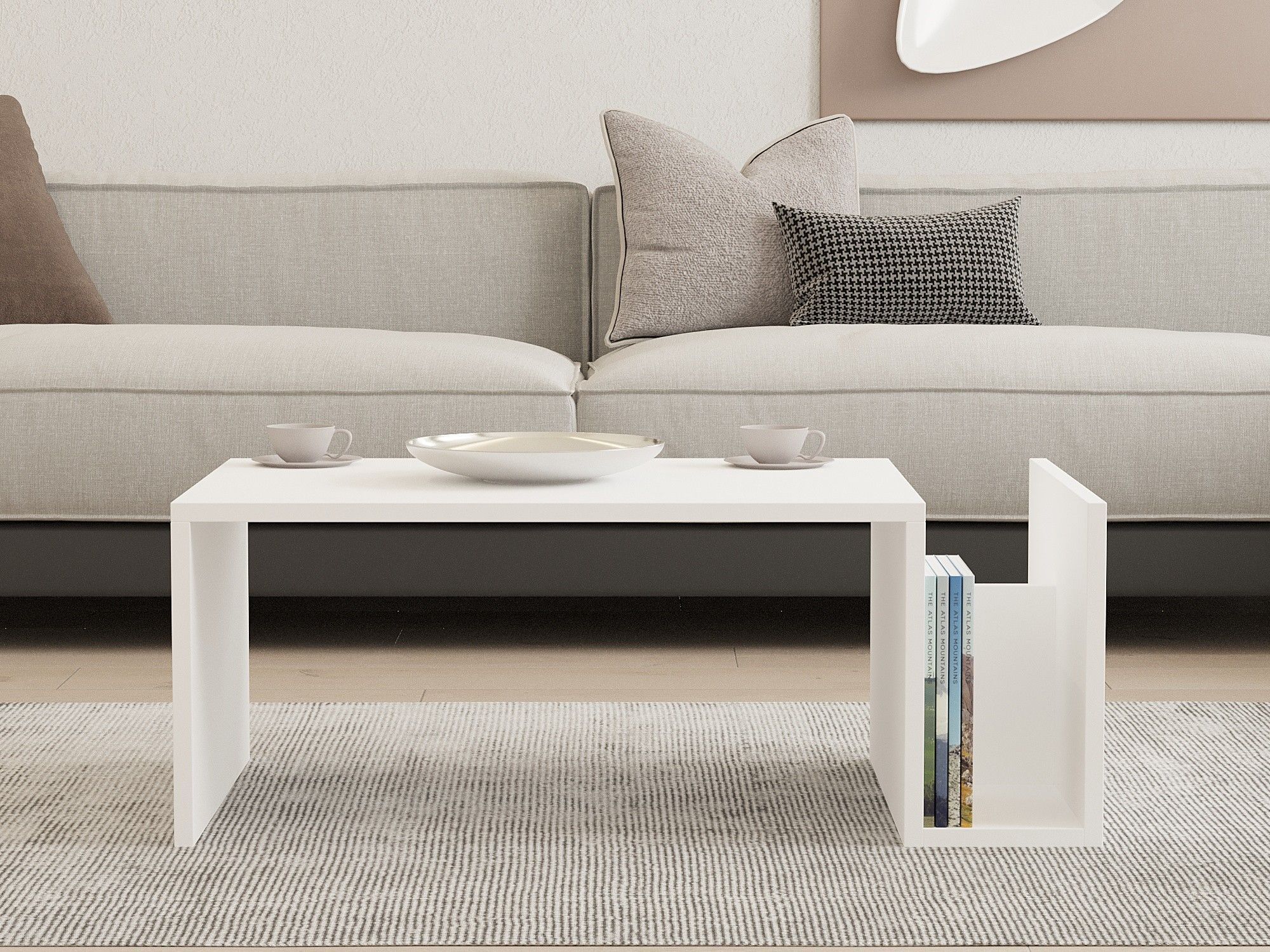 Table basse MEMO - Couleur Blanche - Plateau Relevable & Rangement Intégré - L 86,8 cm x P 32,4 x H 50 cm