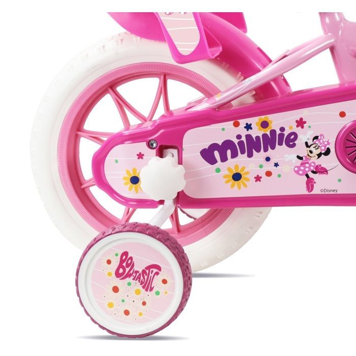 Vélo enfant 12'' Minnie / Disney Fille ( taille < 90/95 cm ), Rose & Blanc, équipé d'un porte-poupée, panier avant + Casque Minnie !