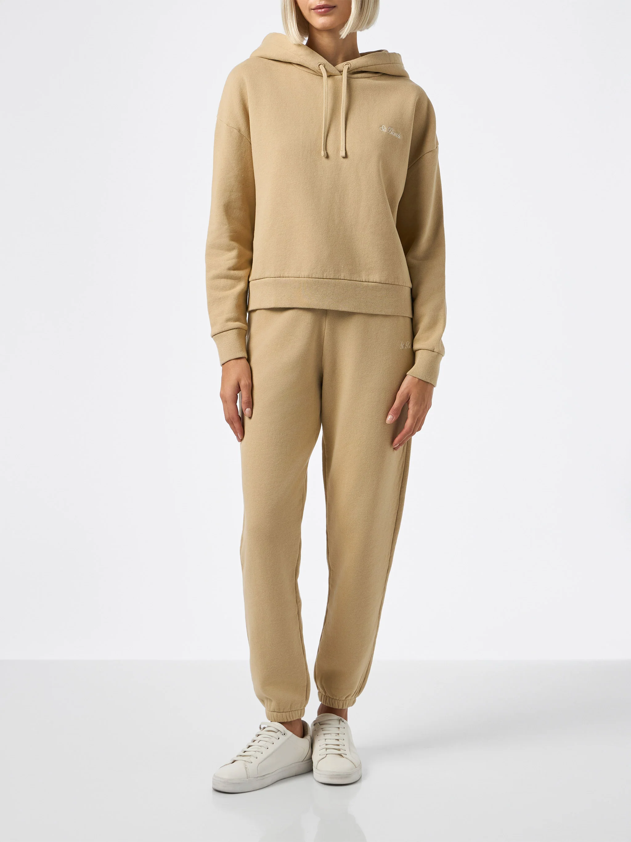 Pantalon de jogging en molleton de coton beige pour femme Odalys
