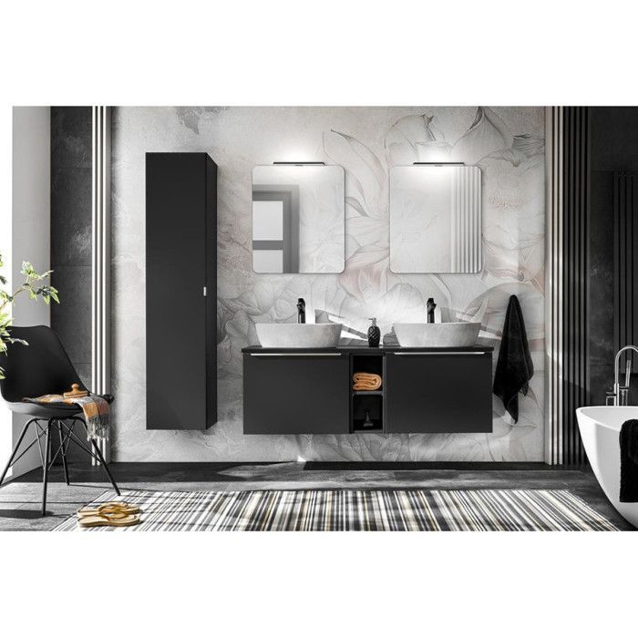 Ensemble salle de bain - GENERIQUE - Rosario Black - Double vasque - 5 éléments - 140 cm