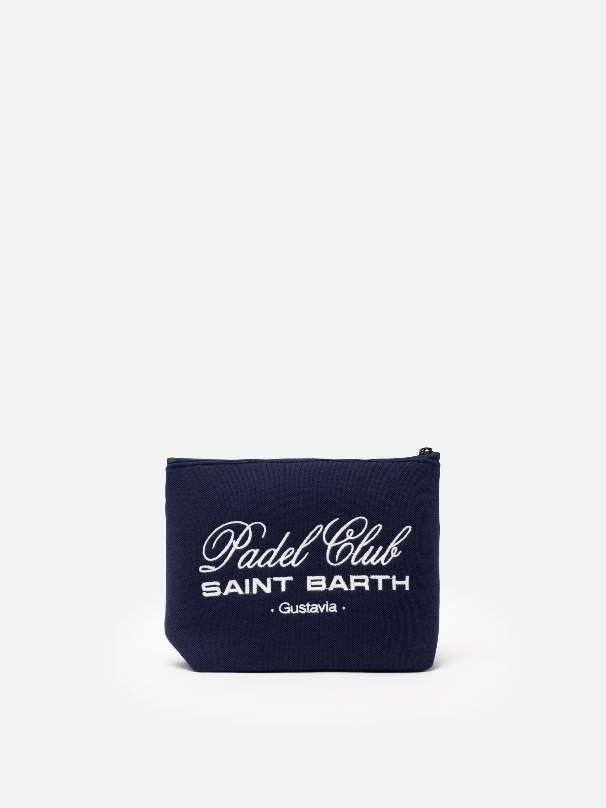 Aline marineblå piqué-clutch med Padel Club Saint Barth-broderi