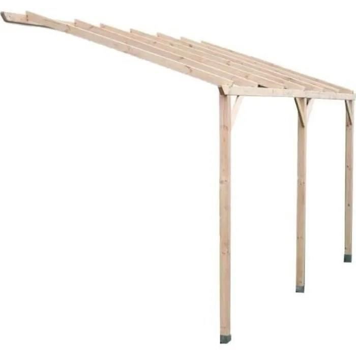 Carport mural pergola adossable autoclavé mural 15,00m² mono pente sans couverture