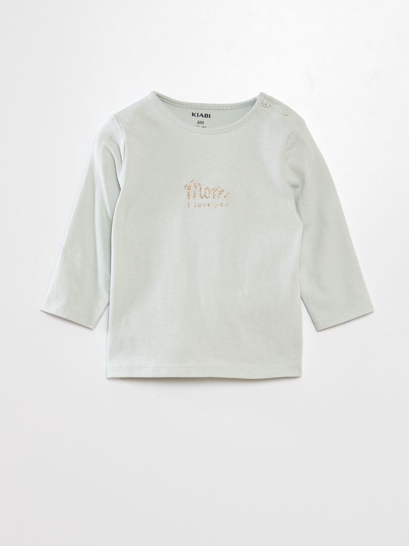 Bedrukt T-shirt met lange mouwen - Lichtblauw