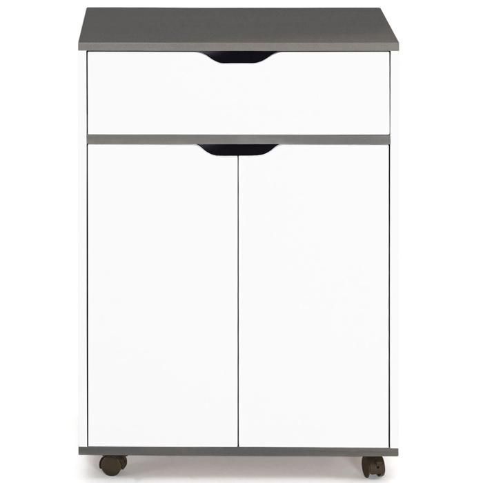 IDMARKET Desserte de cuisine COSY placard avec tiroir bois blanc et plateaux gris L.60 CM