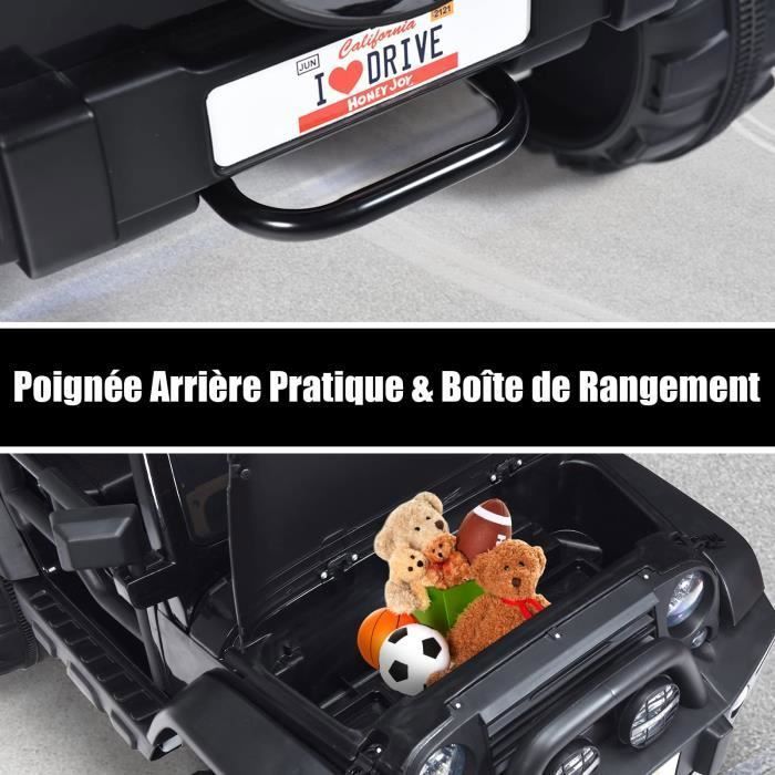Coche eléctrico infantil DREAMADE 4x4, 2 plazas, con mando a distancia, luces LED, música, puerto USB y caja de almacenamiento, color negro.