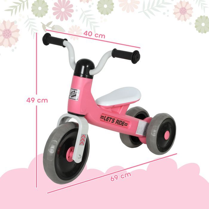 Loopfiets voor baby's - AIYAPLAY - 1-3 jaar - 3 stille wielen - voor binnen en buiten - metaal en kunststof - 69x40x49 cm, roze