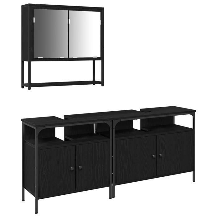 Conjunto de muebles de baño - Roble negro - 3 piezas - Madera de ingeniería - Elegancia chic