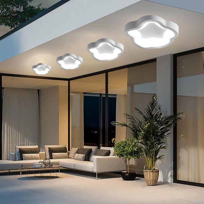 Plafoniera LED moderna WOTTES bianca - Lampada da soffitto a forma di fiore bianca fredda da 14 W per corridoio e bagno - 2 pezzi, diametro 23 cm