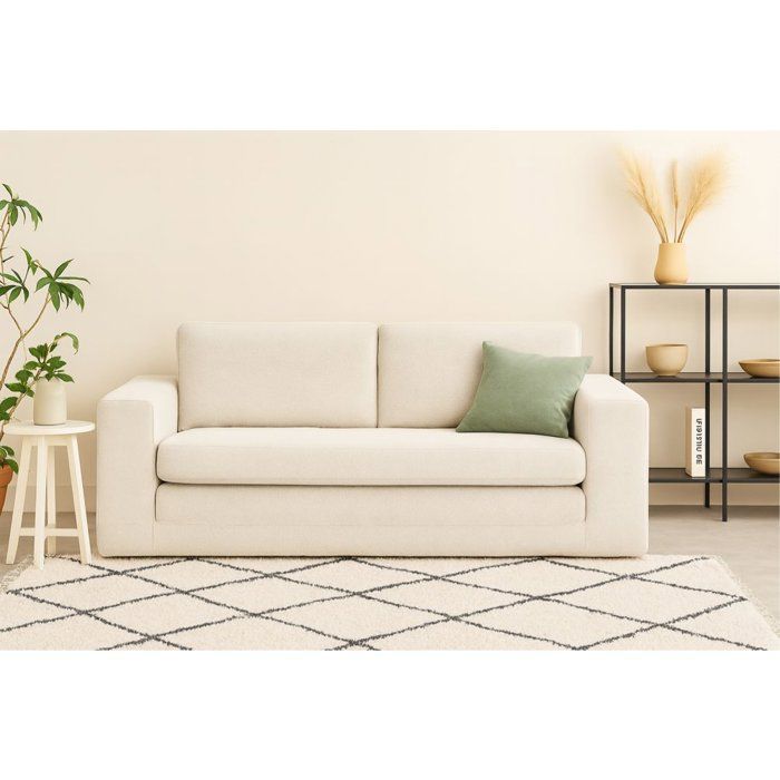 Sofá cama convertible de 3 plazas - BERTILLE - Tejido color crema beige - 200 x 98 x 90 cm