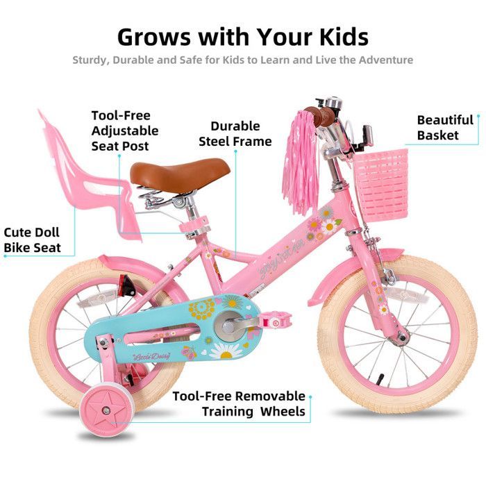 Vélo d'enfant - HILAND - JOYSTAR - 12 pouces - Rose - Avec roues auxiliaires