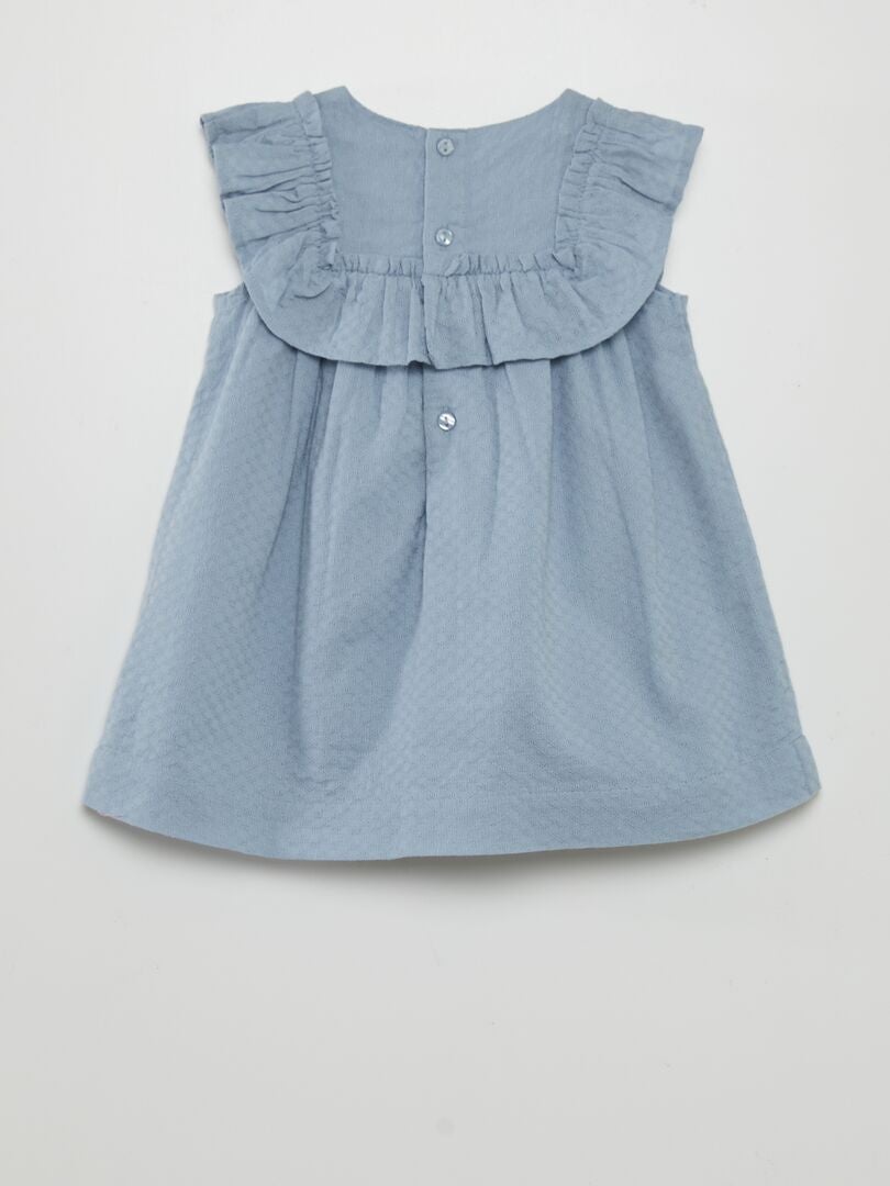 Vestido evasê com babados + Calça pantalona combinando - AZUL