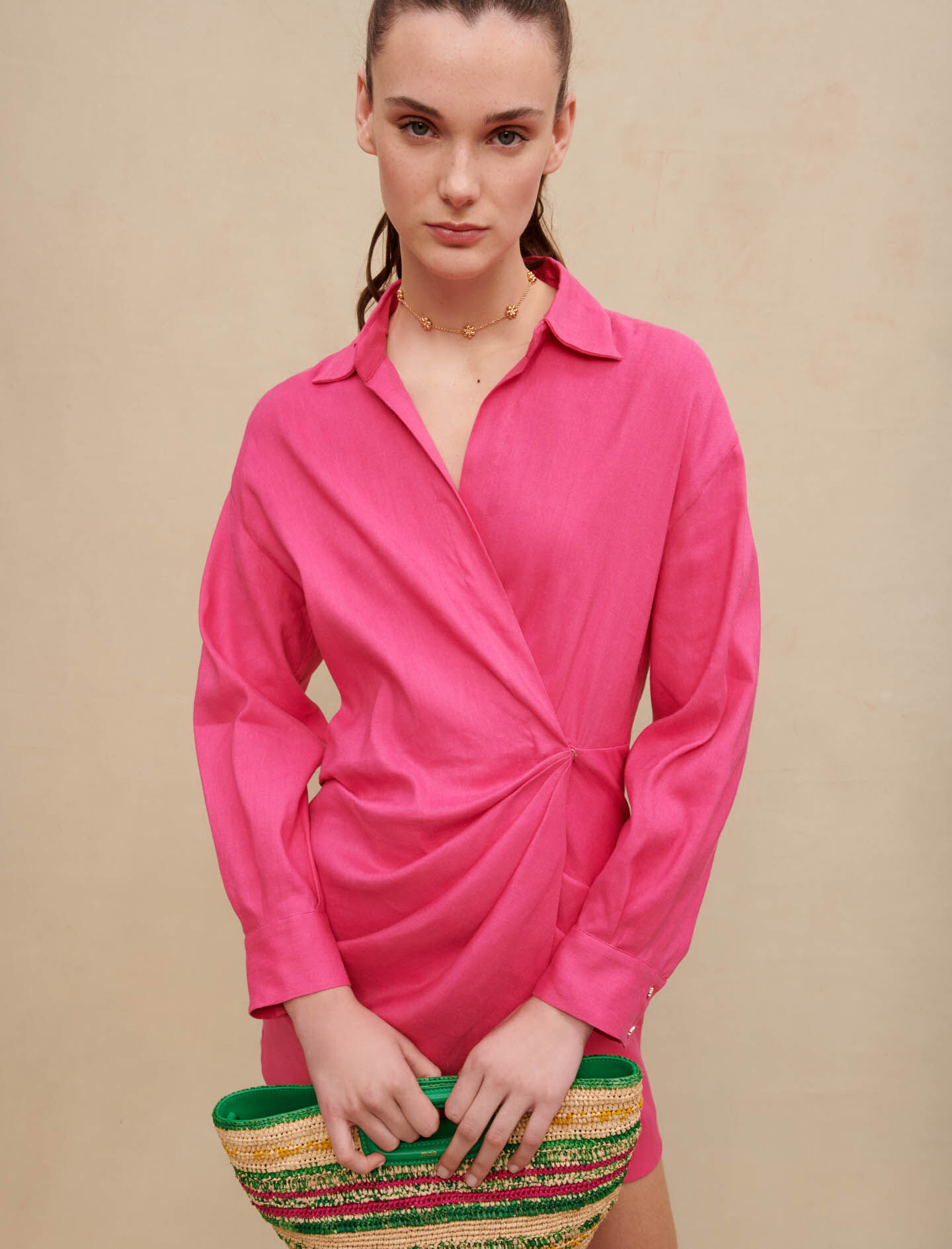 Korte gedrapeerde jurk - fuchsia