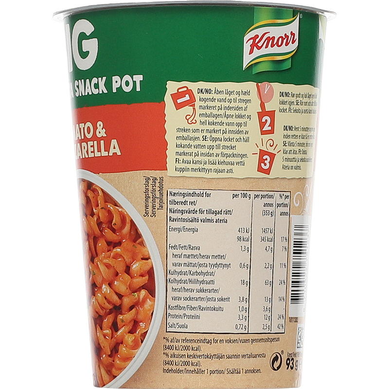 Knorr Tomate y mozzarella, envase grande para snacks, 93 g