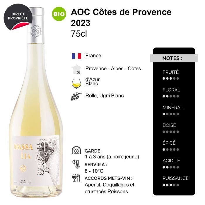 Massa Vineyards Côtes de Provence Massa_Lia 2023 - Witte Wijn (3x75cl) Biologisch