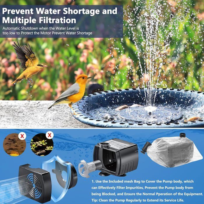 Fontaine Solaire Extérieure de Jardin, 6,5W Pompe Solaire Bassin Exterieur, Solaire Flottant Extérieur Fontaine avec 9 Buse