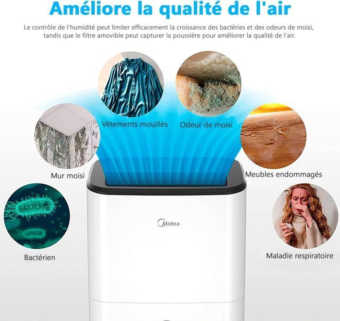 Deumidificatore - MIDEA - Modello MDDF-20DEN7-QA3 - 20 L - Silenzioso 41 dB - Programmabile 24 ore