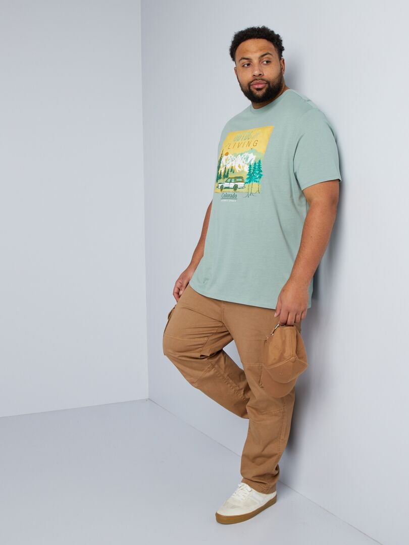 Camiseta de malha com estampa frontal - VERDE