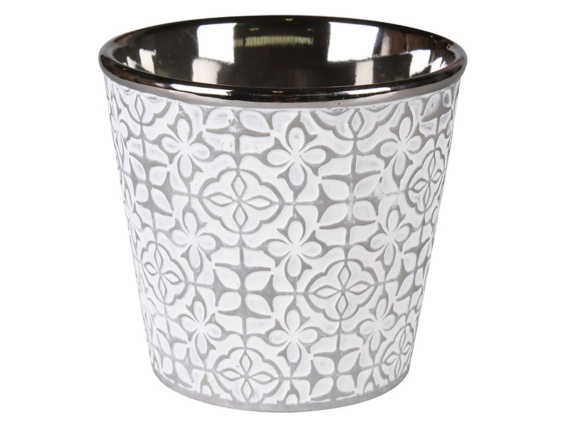 Osłonka na doniczkę Pelle ceramiczna szaro-biała