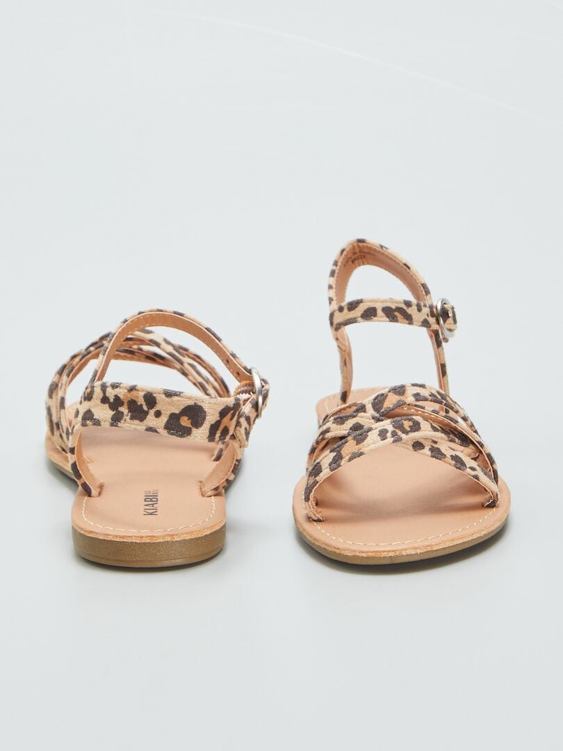 Sandalias con tiras cruzadas - Estampado de leopardo - MARRÓN