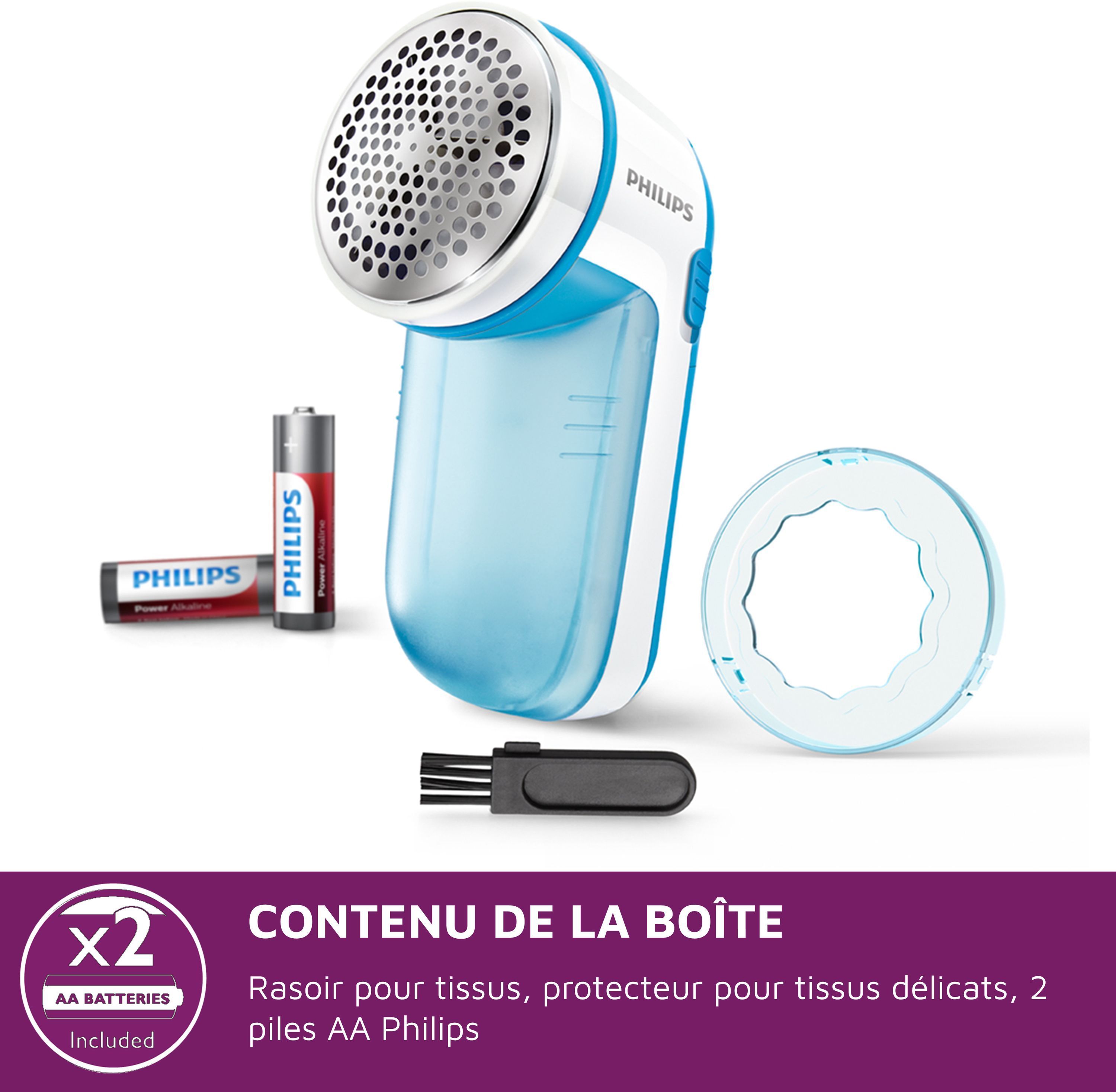 Rasoir anti bouloche - PHILIPS - GC026/00 - 3 lames - A piles - Bleu/blanc