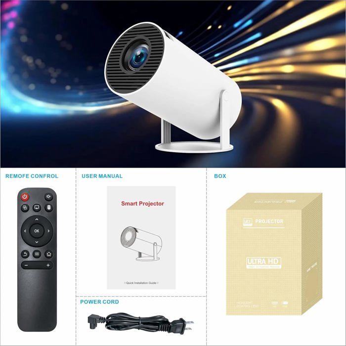 Vidoprojecteur intelligent portable - SUTEO - Android 11 - 4K - Wifi 5G - Bluetooth 5.0 - 280 degrés - Téléphone, PC