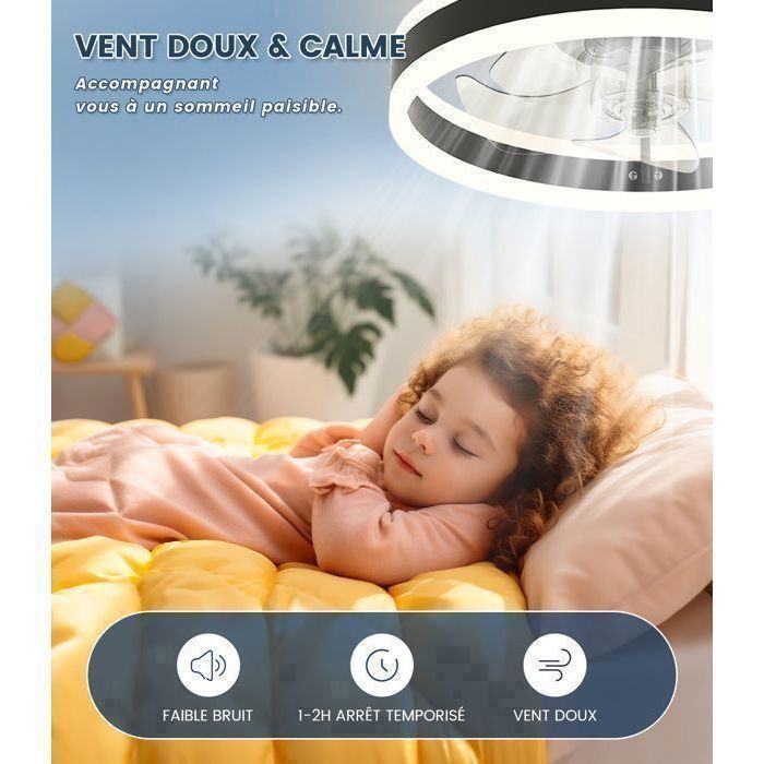 Ventilateur Plafond Silencieux avec Lumière Dimmable 6 Vitesses Fan 40cm ®WHD© +Télécommande+APP-Contrôle Plafonnier LED+Mode Hiver